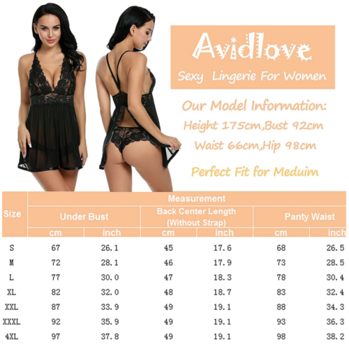 Avidlove Lace Babydoll Lingerie Set size chart