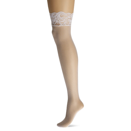 Leg Avenue Fishnet Thigh High Stockings with Back Seam white
