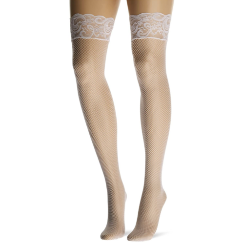 Leg Avenue Fishnet Thigh High Stockings with Back Seam white front
