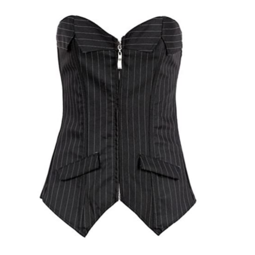 Mumentfienlis Zipper Front Striped Plus Size Corset with Skirt