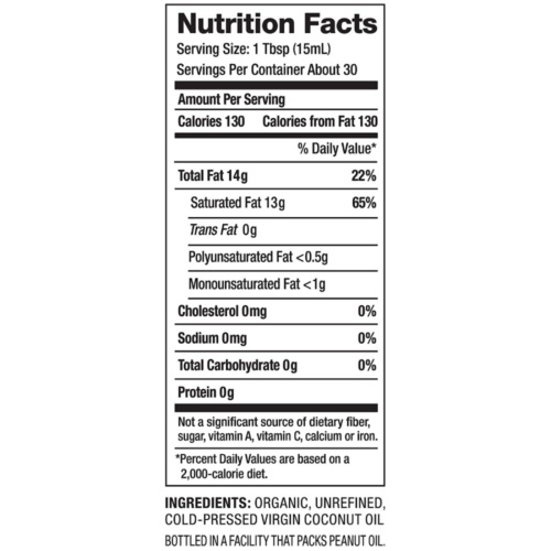 Nutiva Organic Cold-Pressed Virgin Coconut Oil nutrition facts