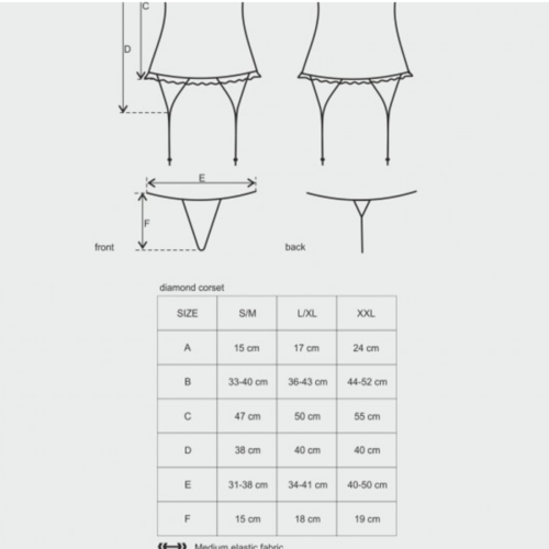 Obsessive Diamond Corset and Thong Set size chart