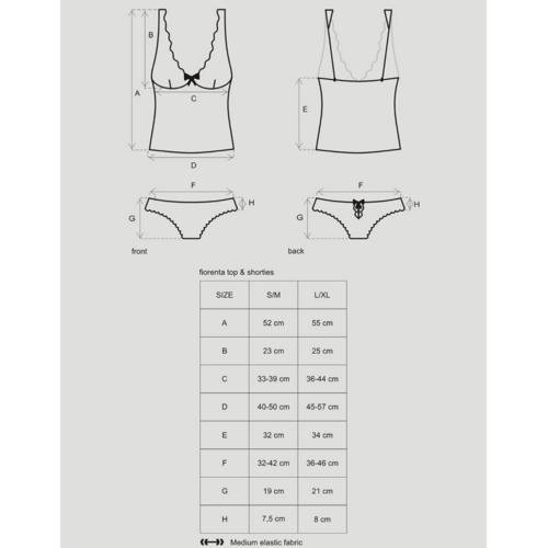 Obsessive Fiorenta Sheer Tempting Top and Shorties Set size chart