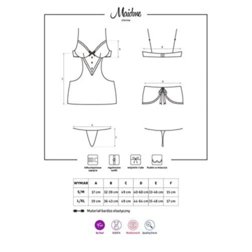Obsessive Maidme Chemise and Thong size chart