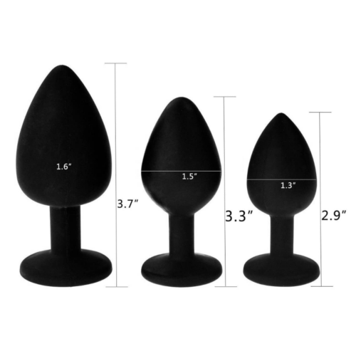 Silicone Jeweled Anal Butt Plug Trainer Set dimensions