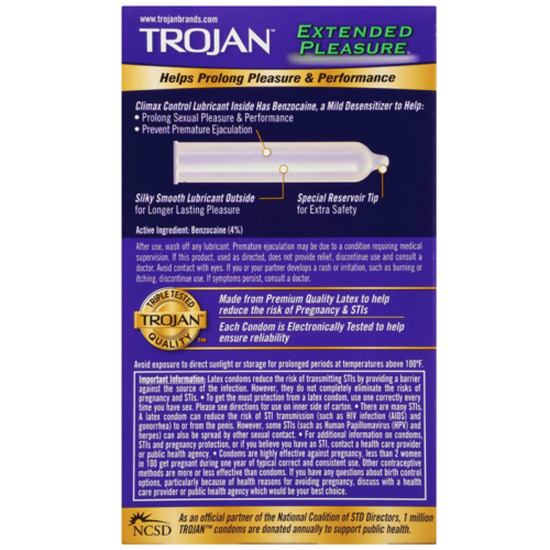 Trojan Extended Pleasure Condoms with Climax Control Lubricant back