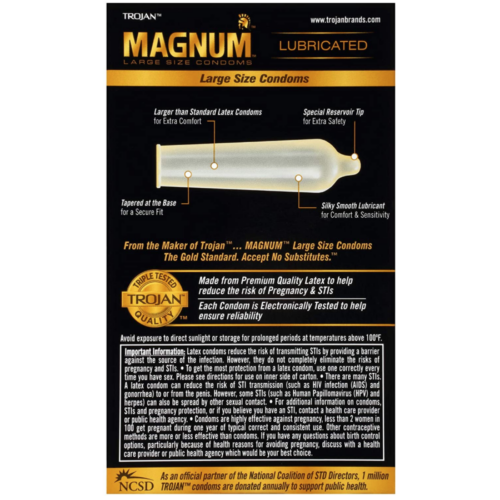 Trojan Magnum Large Size Lubricated Condoms 12 Count back
