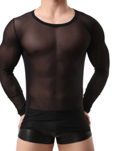 WINDAY Men's Sexy Long Sleeve Mesh Top black